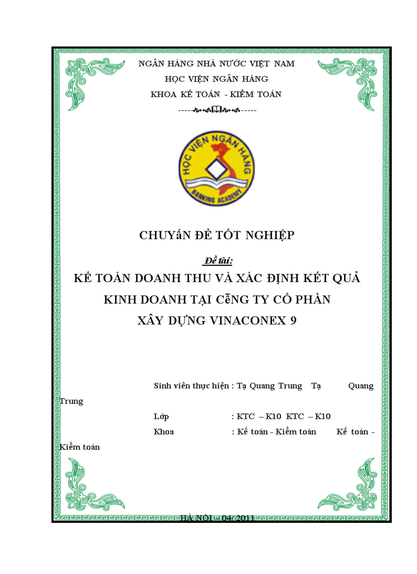 image for page Kế toán doanh thu và xác định kết quả kinh doanh tại Công ty Cổ phần Xây dựng Vinaconex 9 2