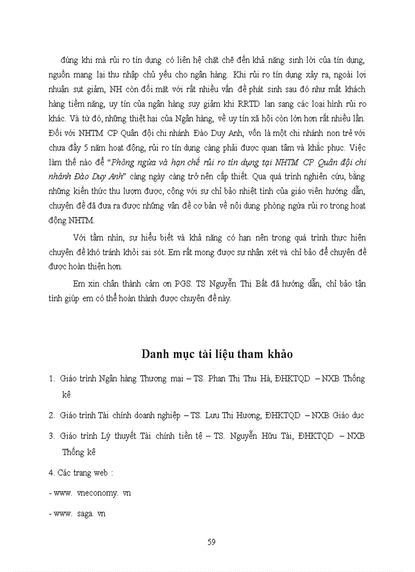 image for page Giải pháp phòng ngừa và hạn chế rủi ro tín dụng tại NHTM CP Quân đội chi nhánh Đào Duy Anh
