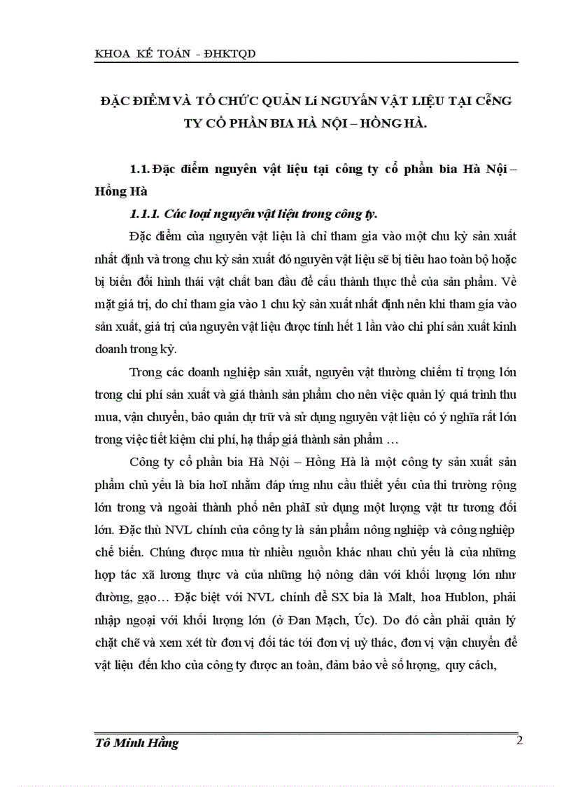 image for page Hoàn thiện kế toán nguyên vật liệu ở công ty cổ phần bia hà nội – hồng hà