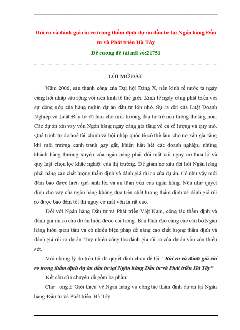image for page Rủi ro và đánh giá rủi ro trong thẩm định dự án đầu tư tại Ngân hàng Đầu tư và Phát triển Hà Tây