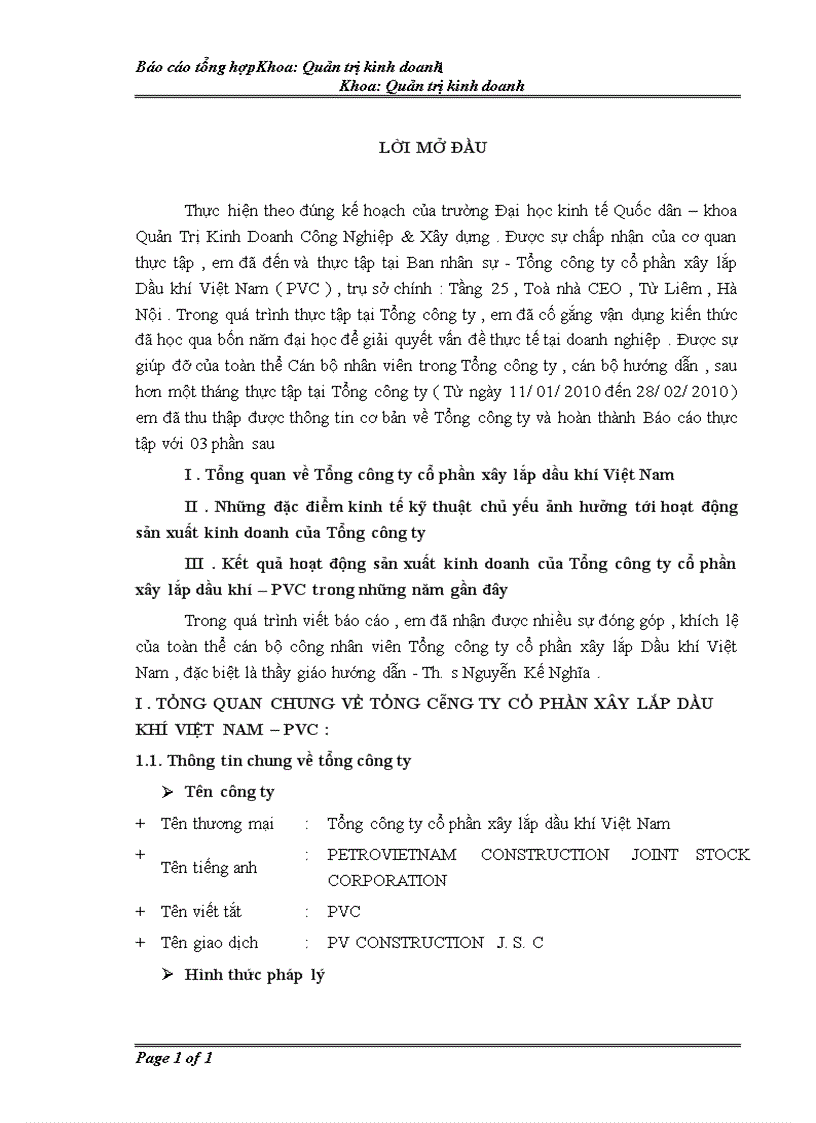 image for page Báo cáo tổng hợp về Tổng công ty cổ phần xây lắp dầu khí Việt Nam