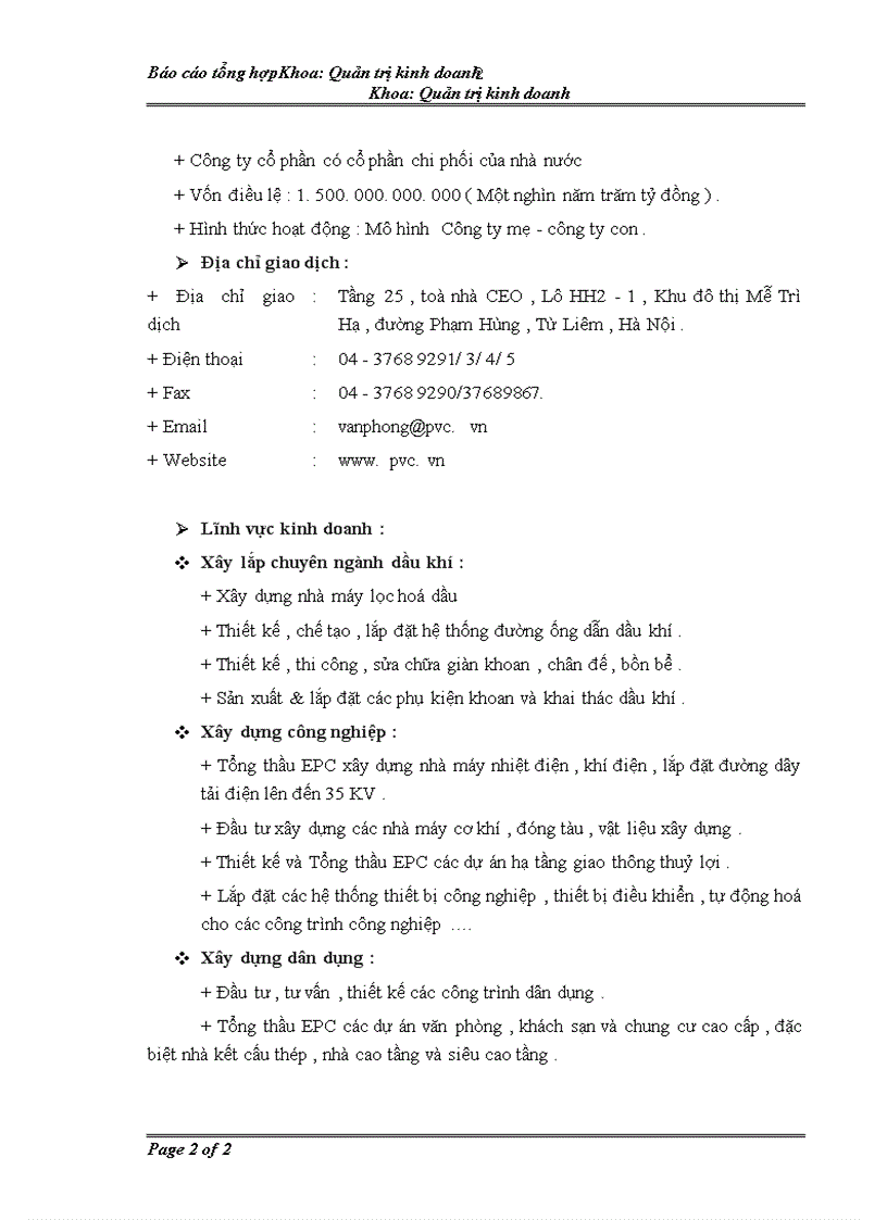 image for page Báo cáo tổng hợp về Tổng công ty cổ phần xây lắp dầu khí Việt Nam