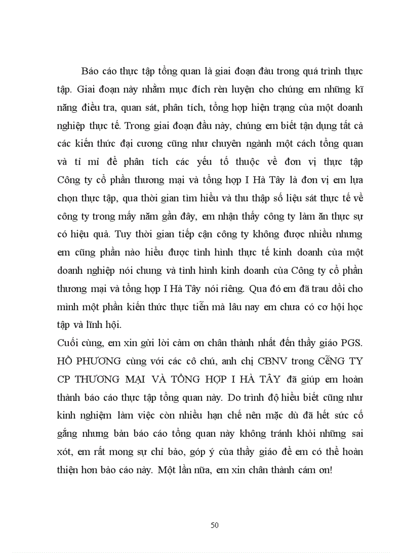 image for page Báo cáo thực tập tổng quan của Công ty cổ phần thương mại và tổng hợp I Hà Tây