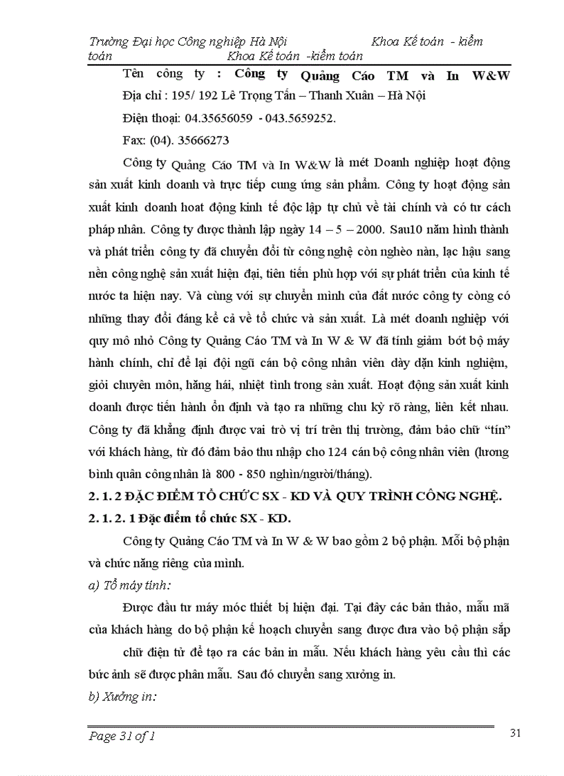 image for page Tổ chức kế toán tập hợp chi phí sản xuất và tính giá thành sản phẩm tại công ty Quảng Cáo Thương Mại và In W&W