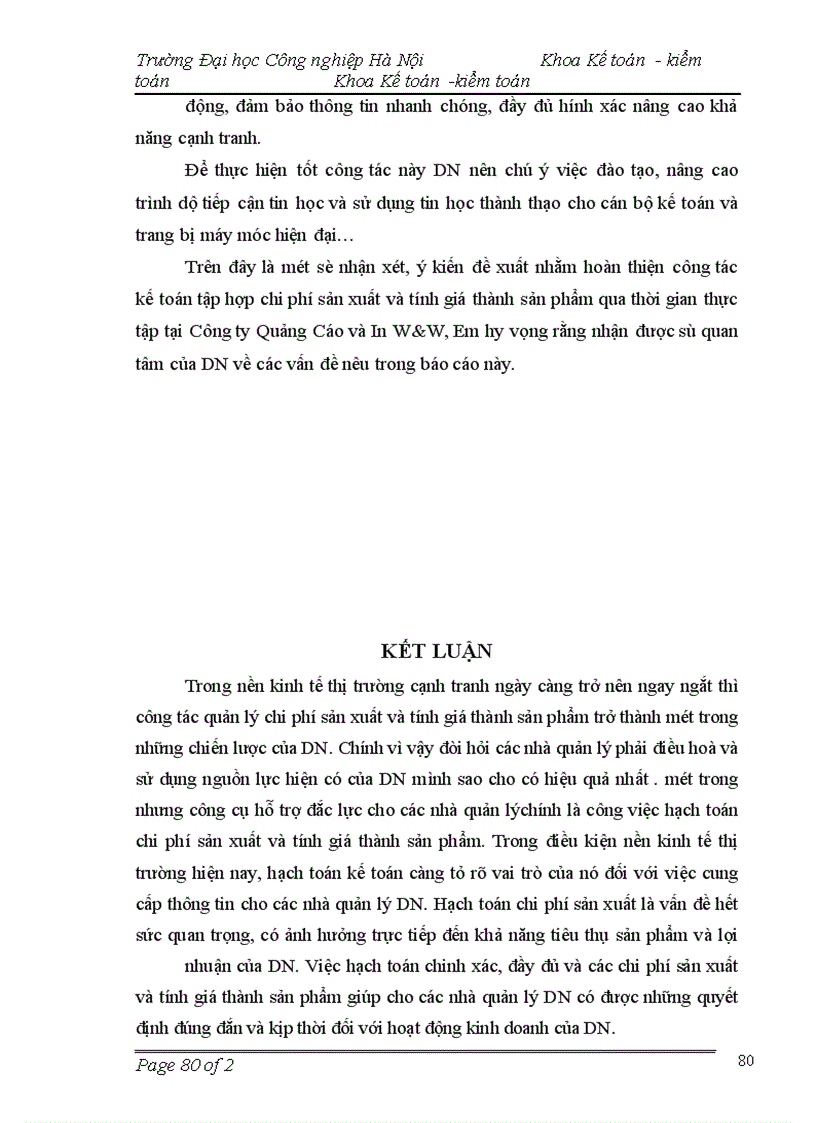 image for page Tổ chức kế toán tập hợp chi phí sản xuất và tính giá thành sản phẩm tại công ty Quảng Cáo Thương Mại và In W&W