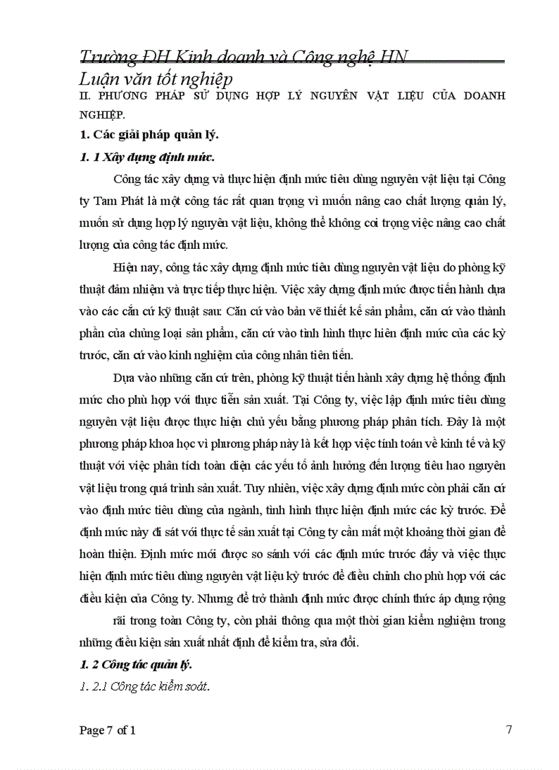 Một số giải pháp sử dụng hợp lý nguyên vật liệu tại Công ty TNHH Thương mại và Xây lắp Tam Phát