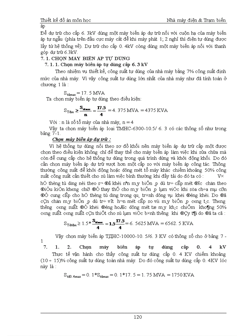 image for page Thiết kế môn học Nhà máy điện & Trạm biến áp