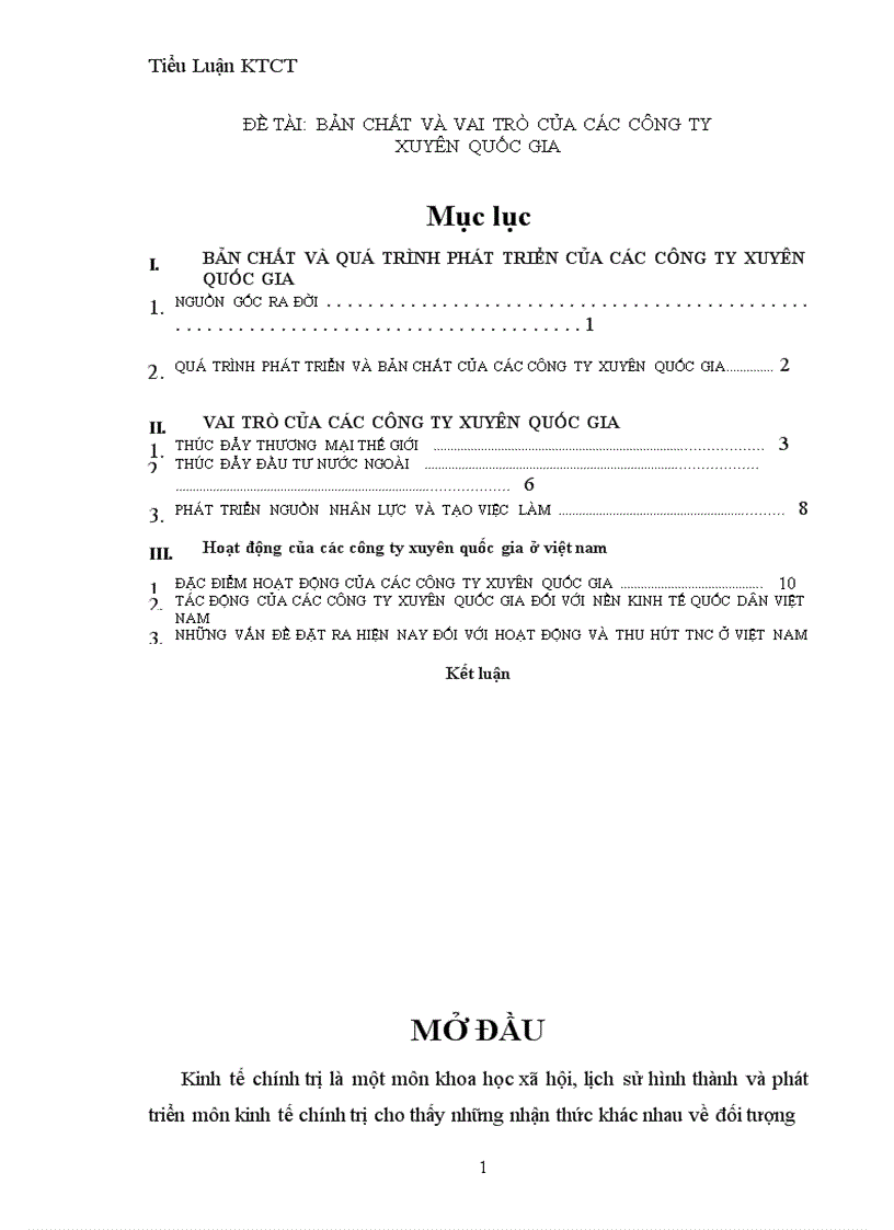 Bản chất và vai trò của các công ty xuyên quốc gia