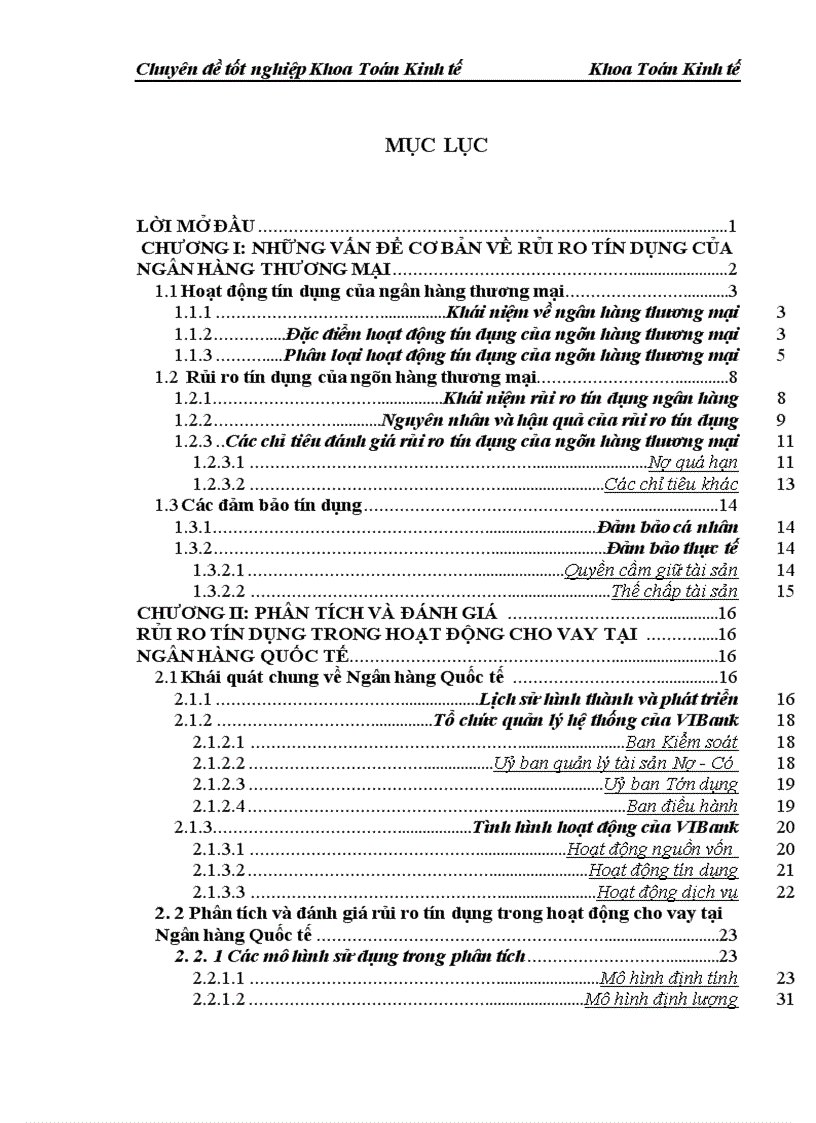 image for page Phân tích và đánh giá rủi ro tín dụng trong hoạt động cho vay tại Ngân hàng Quốc tế