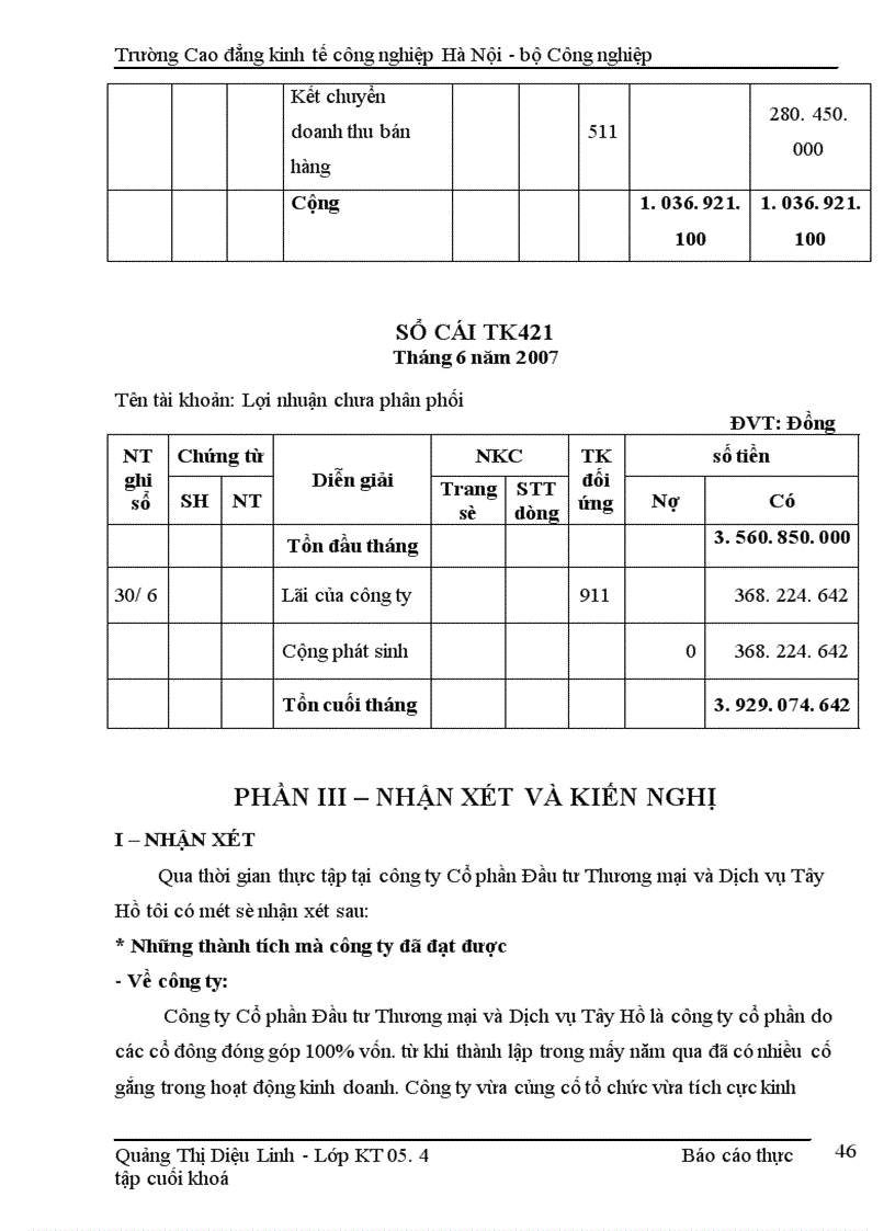 image for page Báo cáo tổng hợp về công ty cổ phần đầu tư thương mại và dịch vụ Tây Hồ