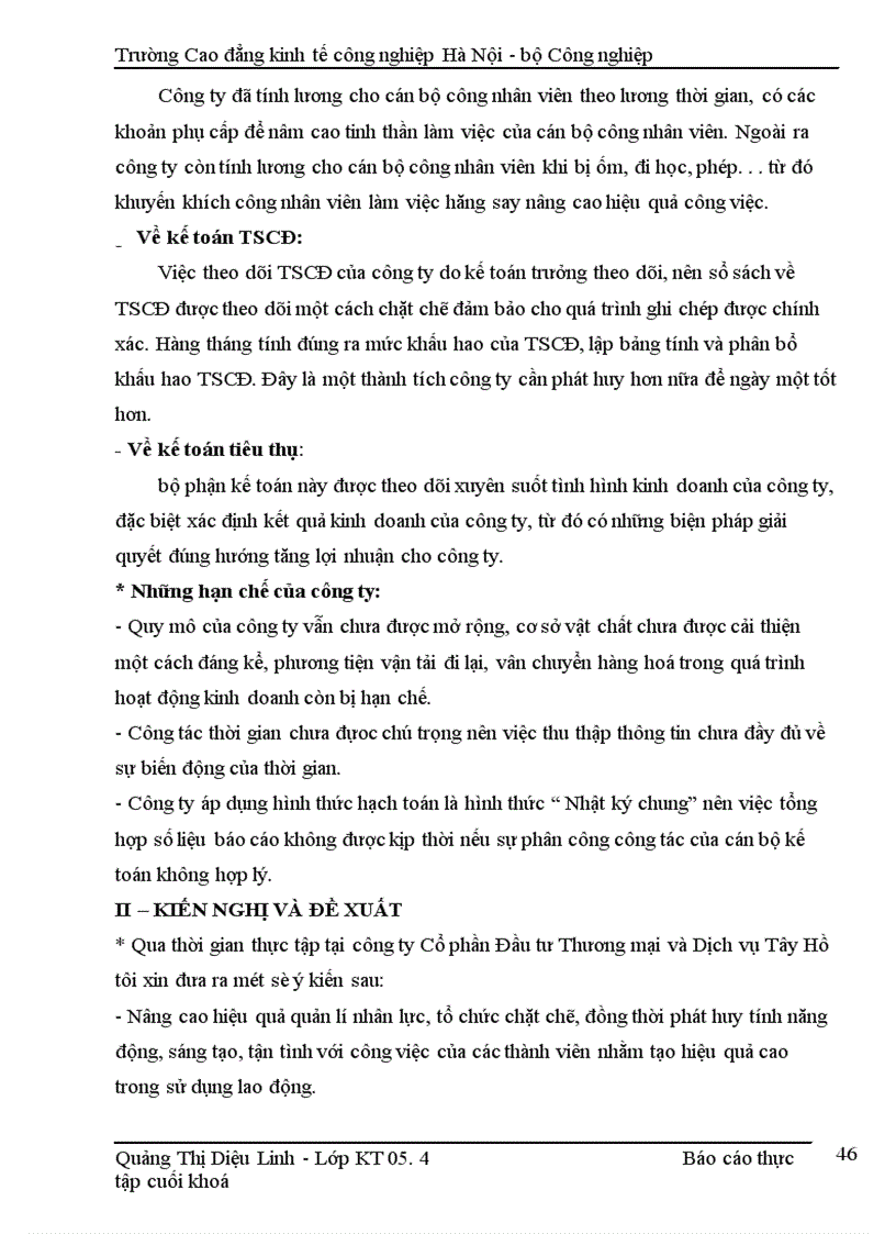 image for page Báo cáo tổng hợp về công ty cổ phần đầu tư thương mại và dịch vụ Tây Hồ