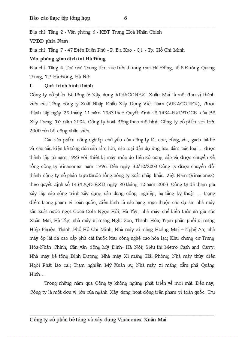 Báo cáo thực tập tại Công ty Cổ phần Bê tông và Xây dựng Vinaconex Xuân Mai