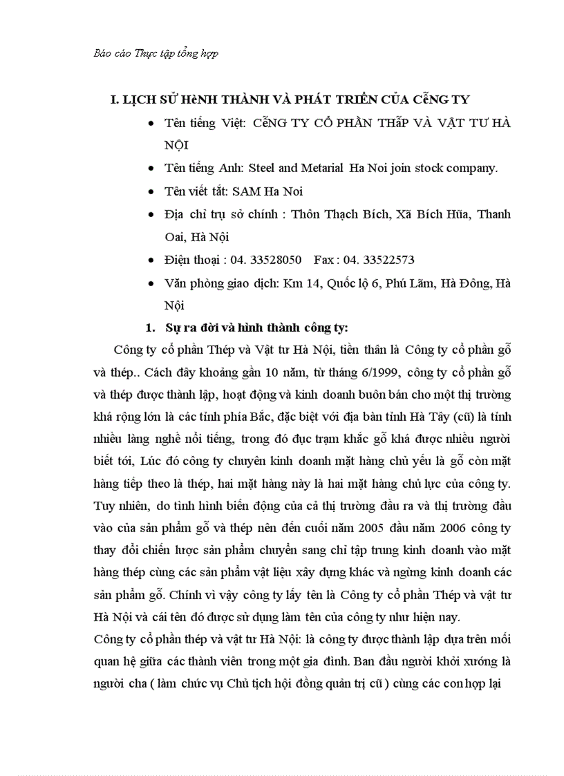 image for page Báo cáo thực tập tại công ty cổ phần thép và vật tư hà nội