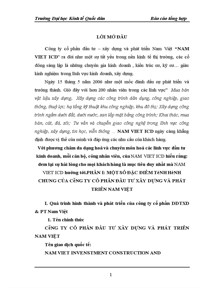 image for page Báo cáo tổng hợp công ty cổ phẩn đầu tư xây dựng và phát triển NAM VIỆT