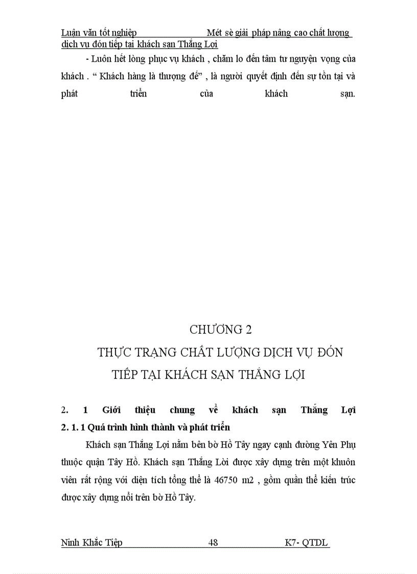 image for page Một số giải pháp nâng cao chất lượng dịch vụ đón tiếp tại khách sạn Thắng Lợi