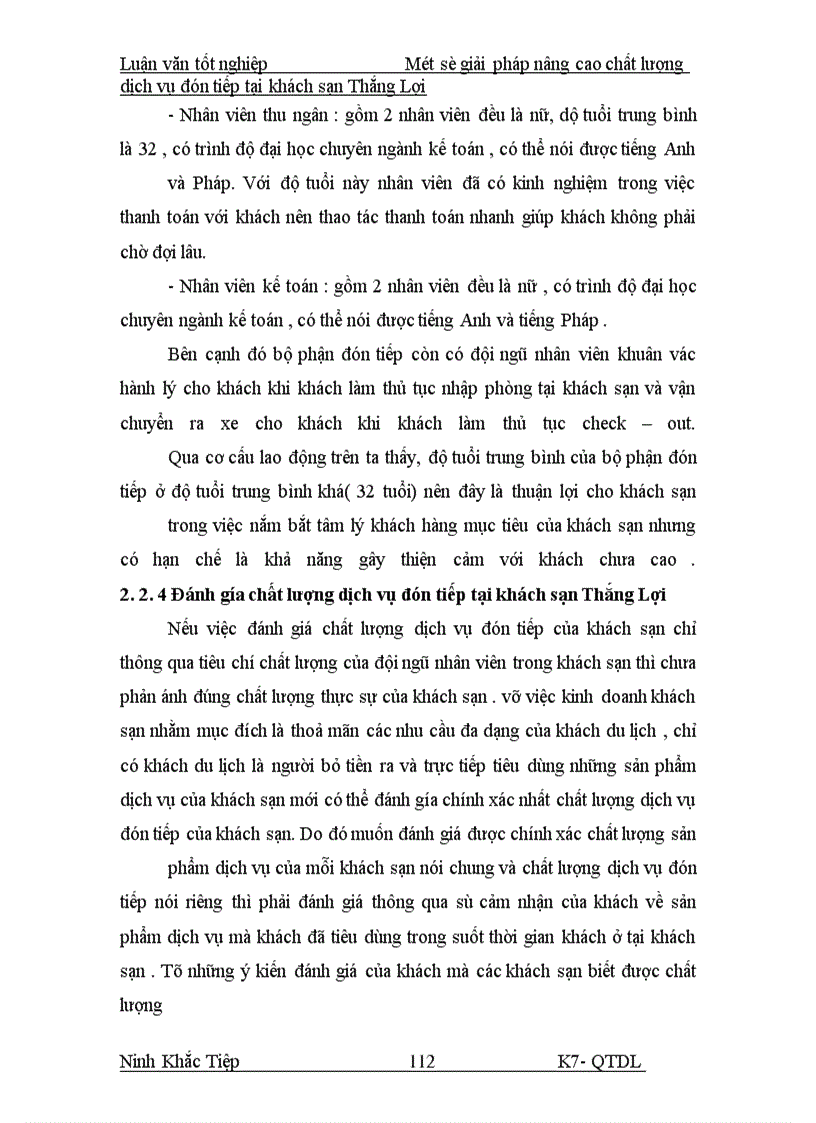 image for page Một số giải pháp nâng cao chất lượng dịch vụ đón tiếp tại khách sạn Thắng Lợi