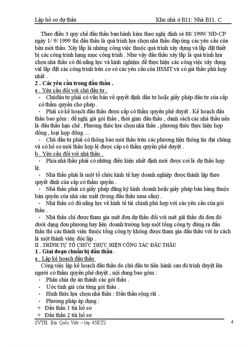 image for page Lập hồ sơ dự thầu Khu nhà ở B1 : Nhà B11 .C