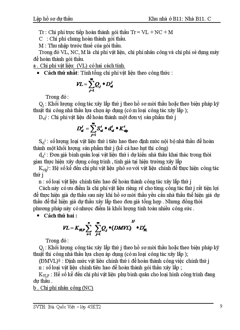 image for page Lập hồ sơ dự thầu Khu nhà ở B1 : Nhà B11 .C