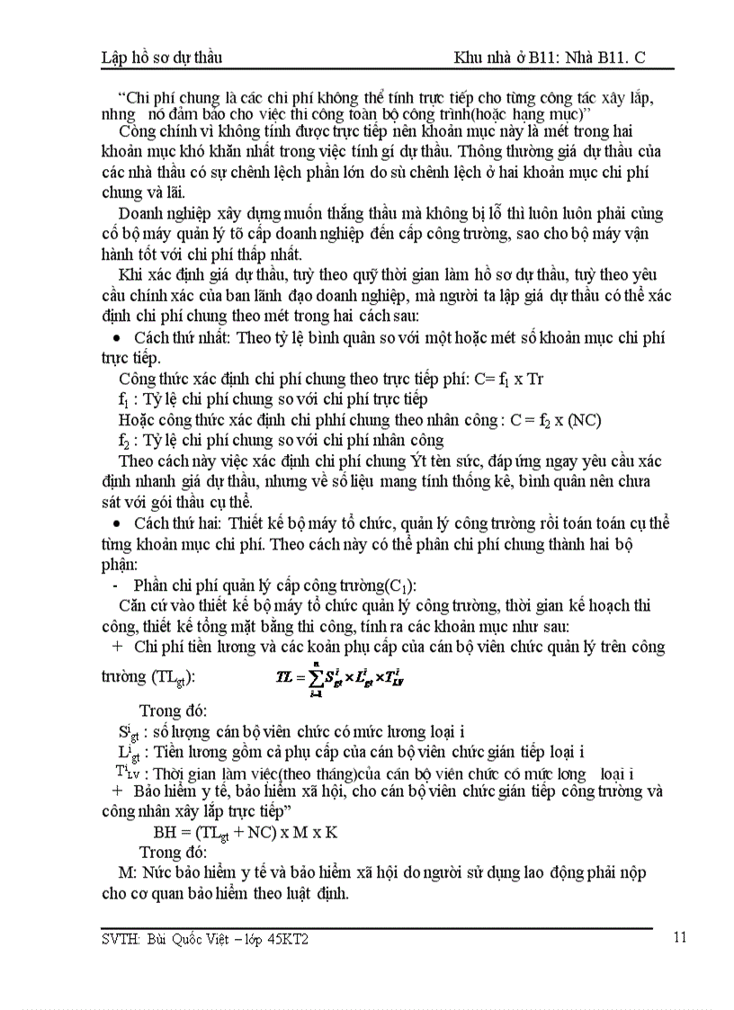 image for page Lập hồ sơ dự thầu Khu nhà ở B1 : Nhà B11 .C