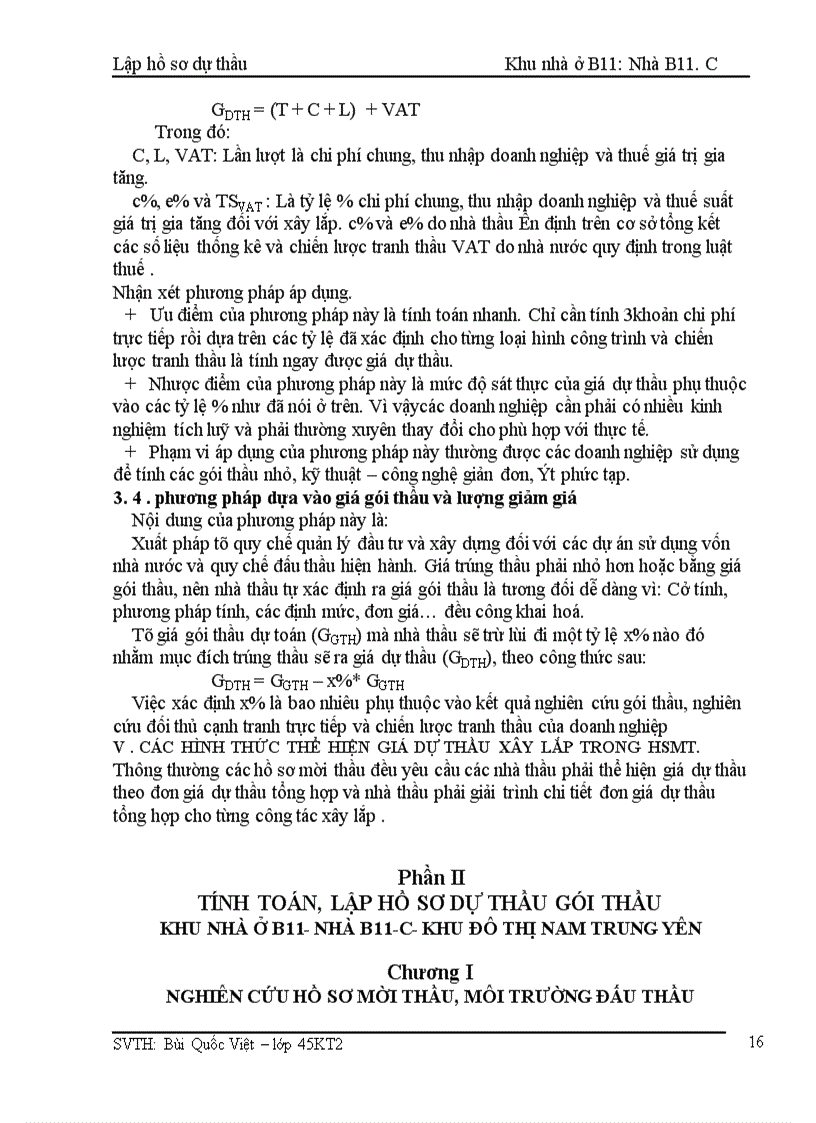 image for page Lập hồ sơ dự thầu Khu nhà ở B1 : Nhà B11 .C