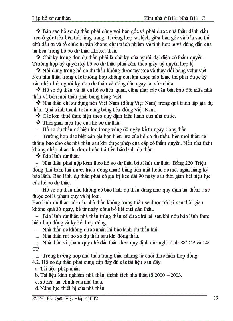 image for page Lập hồ sơ dự thầu Khu nhà ở B1 : Nhà B11 .C