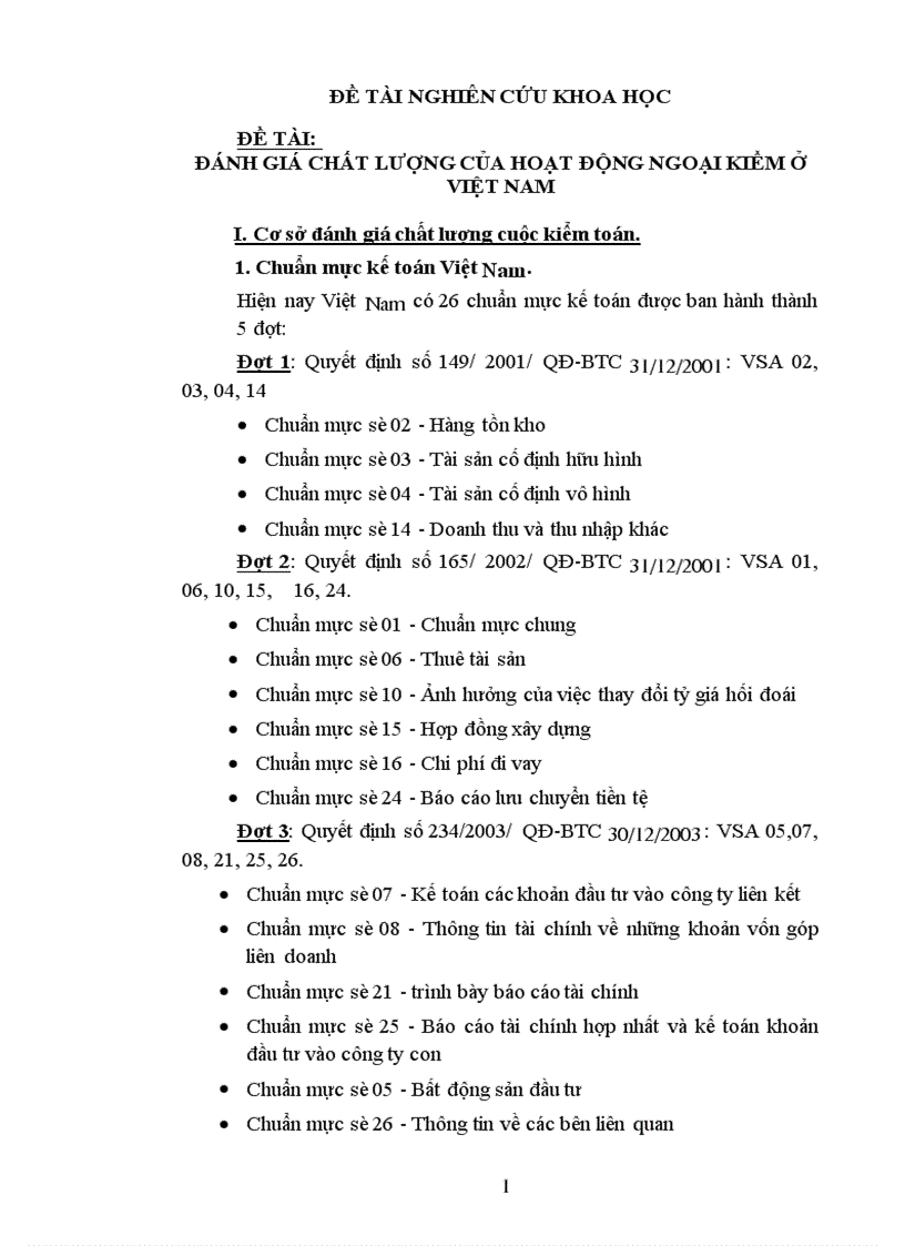 Đánh giá chất lượng của hoạt động ngoại kiểm ở việt nam