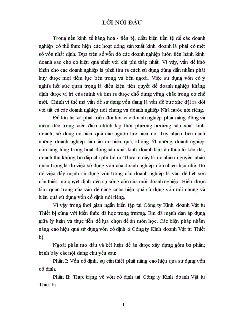 Các biện pháp nhằm nâng cao hiệu quả sử dụng vốn cố định ở Công ty Kinh doanh Vật tư Thiết bị