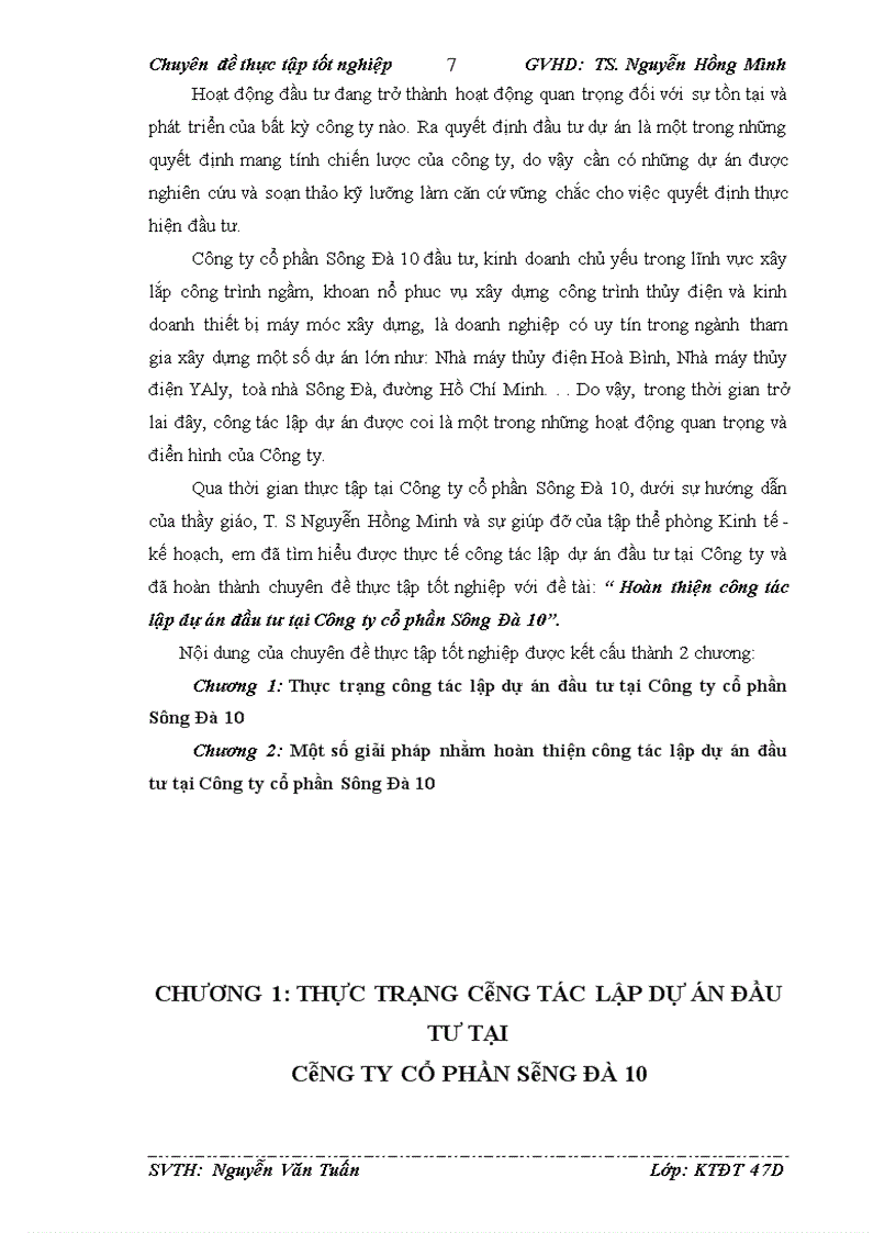 image for page Hoàn thiện công tác lập dự án dầu tư tại công ty cổ phần sông đà 10