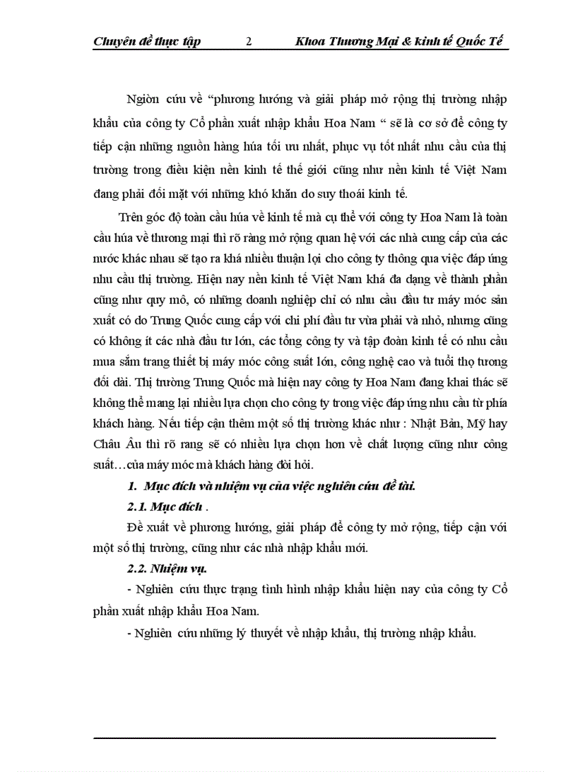 Phương hướng và giải pháp mở rộng thị trường nhập khẩu của công ty Cổ phần xuất nhập khẩu Hoa Nam
