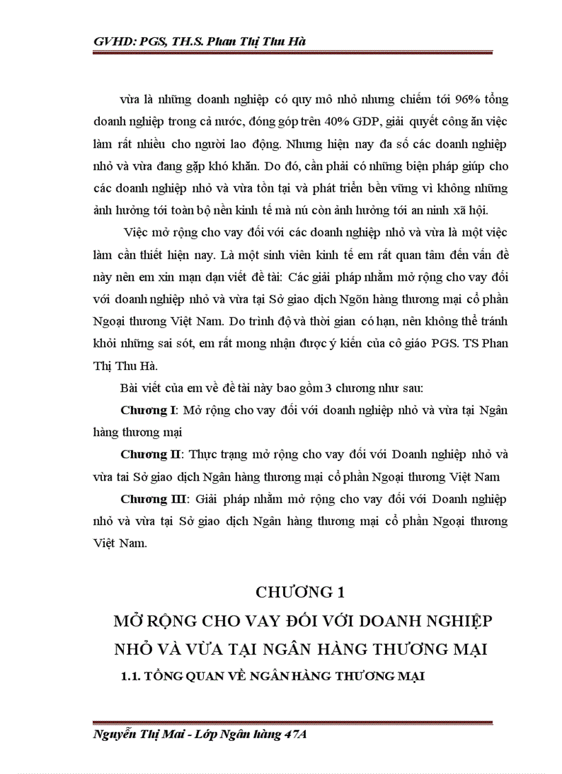Các giải pháp nhằm mở rộng cho vay đối với doanh nghiệp nhỏ và vừa tại Sở giao dịch Ngân hàng thương mại cổ phần Ngoại thương Việt Nam