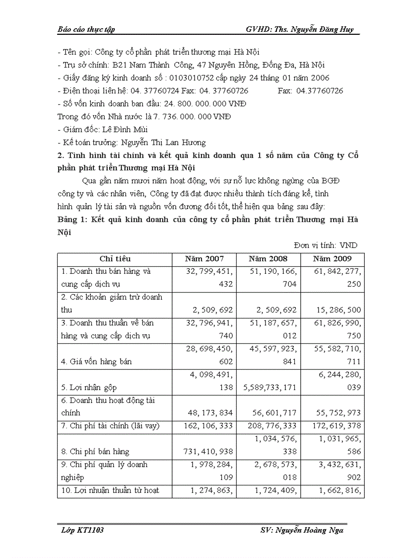 Báo cáo thực tập tốt nghiệp tại công ty cổ phần thương mại Hà Nội