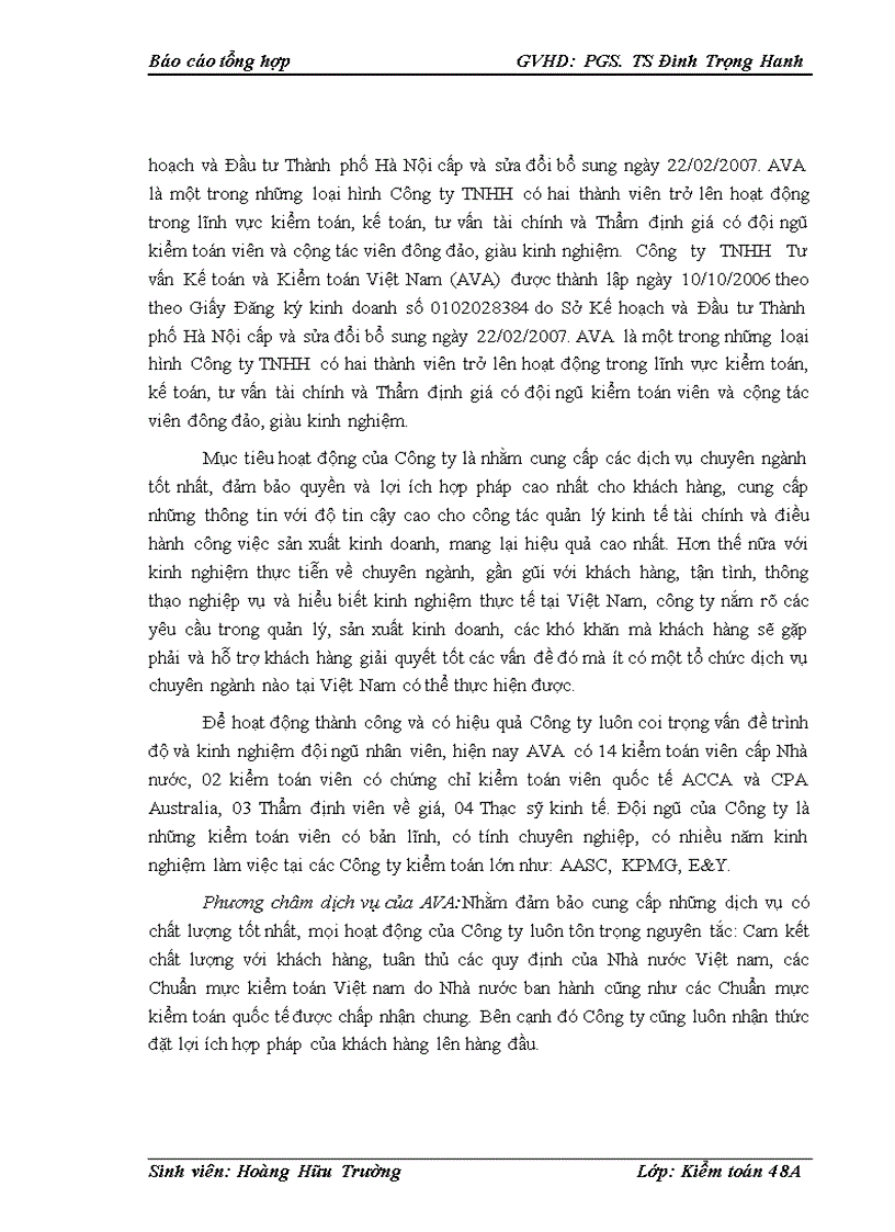 Báo cáo thực tập tại công ty trách nhiệm hữu hạn tư vấn kế toán và kiểm toán Việt Nam