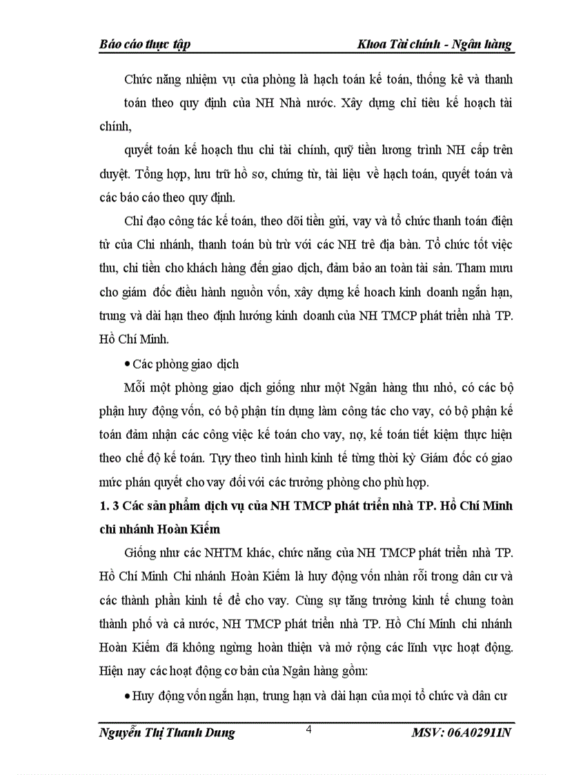 Báo cáo thực tập tại NH TMCP phát triển nhà TP.Hồ Chí Minh chi nhánh Hà Nội