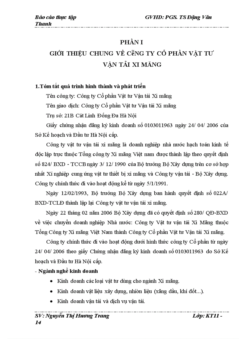 image for page Báo cáo thực tập Công ty Cổ phần Vật tư Vận tải Xi măng