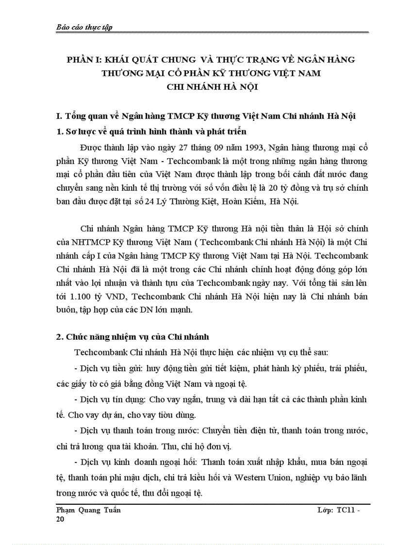 image for page Báo cáo thực tập tại Ngân hàng TMCP Kỹ thương Việt Nam Chi nhánh Hà Nội