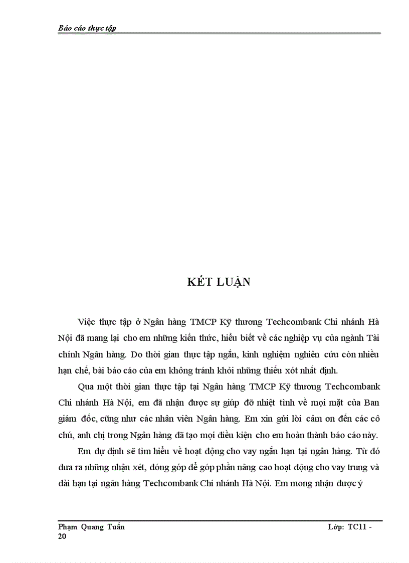 image for page Báo cáo thực tập tại Ngân hàng TMCP Kỹ thương Việt Nam Chi nhánh Hà Nội