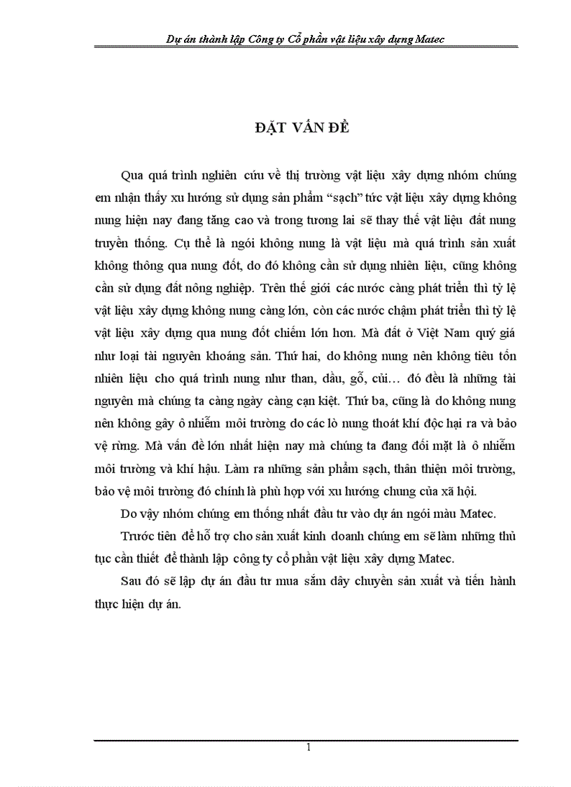 image for page Dự án thành lập công ty Cổ phần vật liệu xây dựng Matec