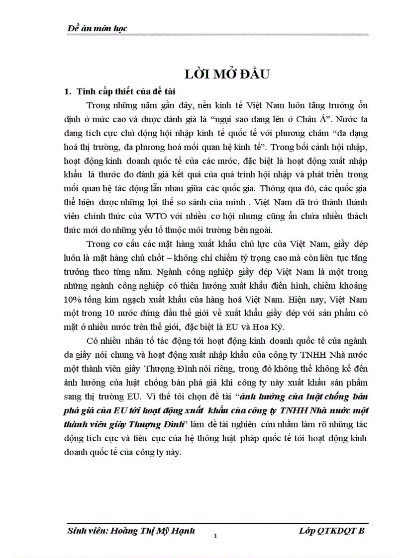 image for page Ảnh hưởng của luật chống bán phá giá của EU tới hoạt động xuất khẩu của công ty TNHH Nhà nước một thành viên giày Thượng Đình