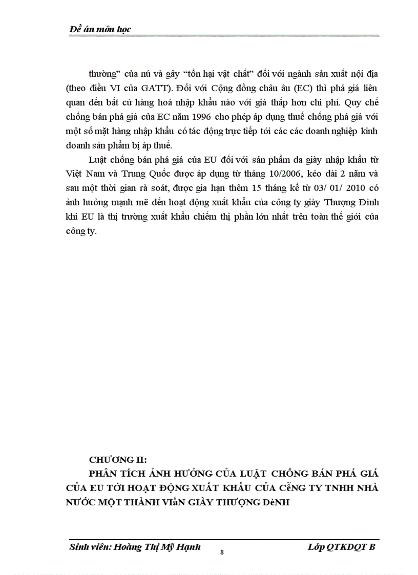 image for page Ảnh hưởng của luật chống bán phá giá của EU tới hoạt động xuất khẩu của công ty TNHH Nhà nước một thành viên giày Thượng Đình