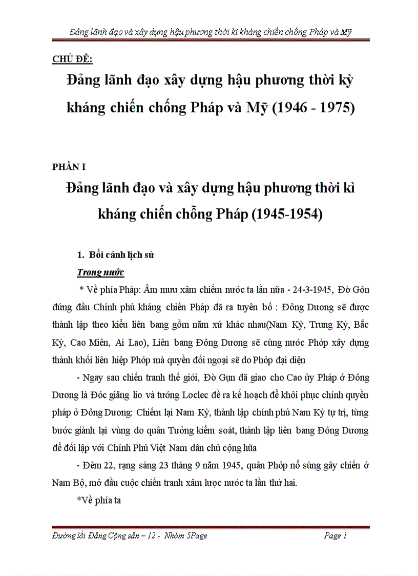 Đảng lãnh đạo xây dựng hậu phương thời kỳ kháng chiến chống Pháp và Mỹ (1946 - 1975)