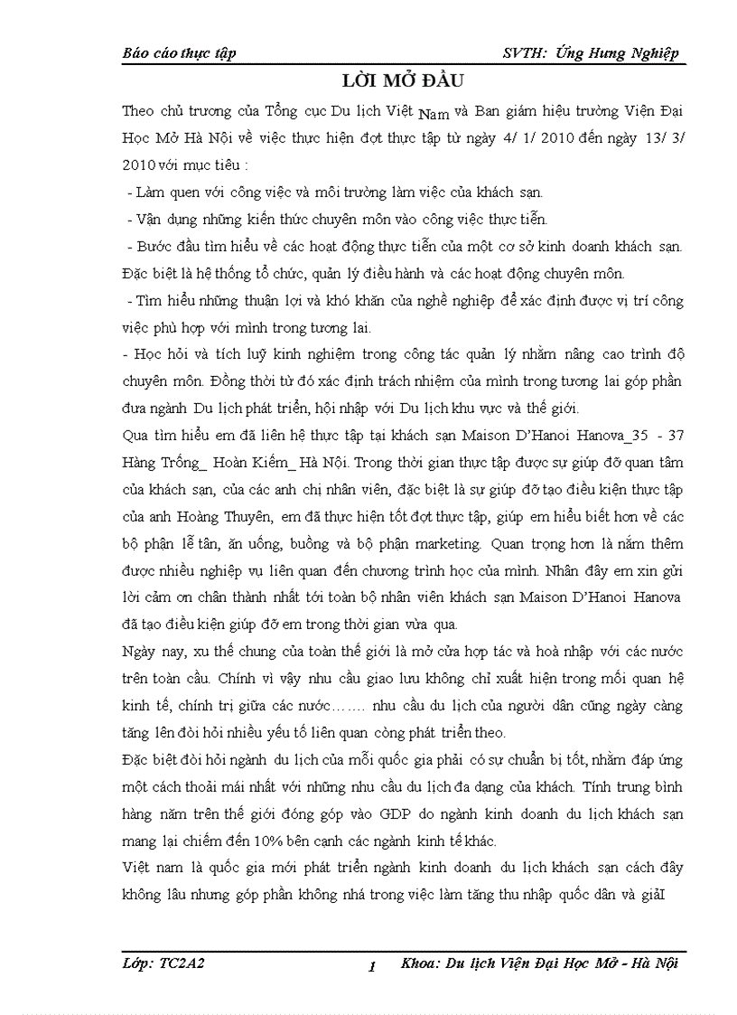 image for page Báo cáo thực tập tại khách sạn Maison D’Hanoi Hanova