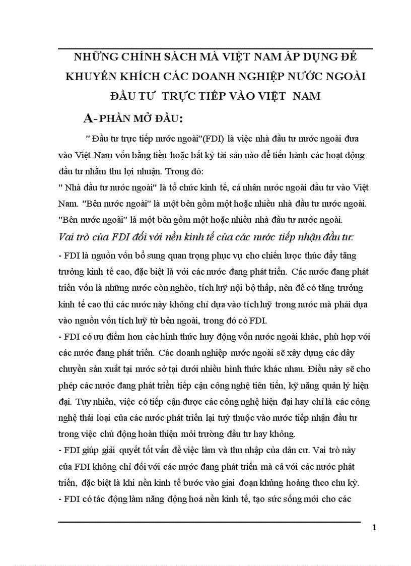 Những chính sách mà việt nam áp dụng để khuyến khích các doanh nghiệp nước ngoài đầu tư trực tiếp vào việt nam