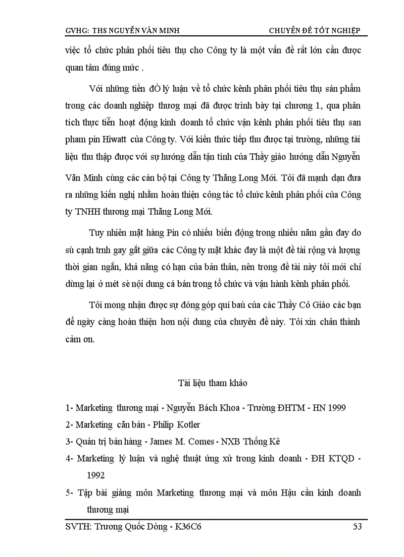 image for page Tổ chức kênh phân phối sản phẩm pin HIWATT tại Công ty TNHH Thương mại dịch vụ Thăng Long Mới