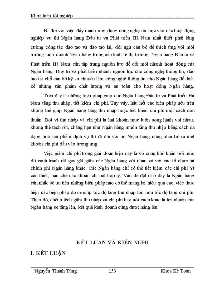 image for page Một số giải pháp nhằm tăng thu nhập, giảm chi phí và nâng cao hiệu quả kinh doanh tại Ngân hàng Đầu tư và Phát triển Hà Nam