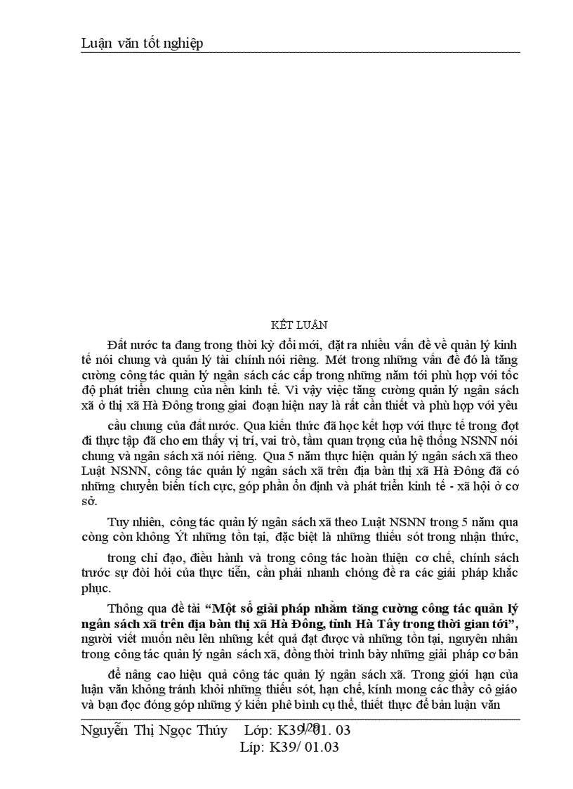 image for page Một số giải pháp nhằm tăng cường công tác quản lý ngân sách xã trên địa bàn thị xã Hà Đông, tỉnh Hà Tây .