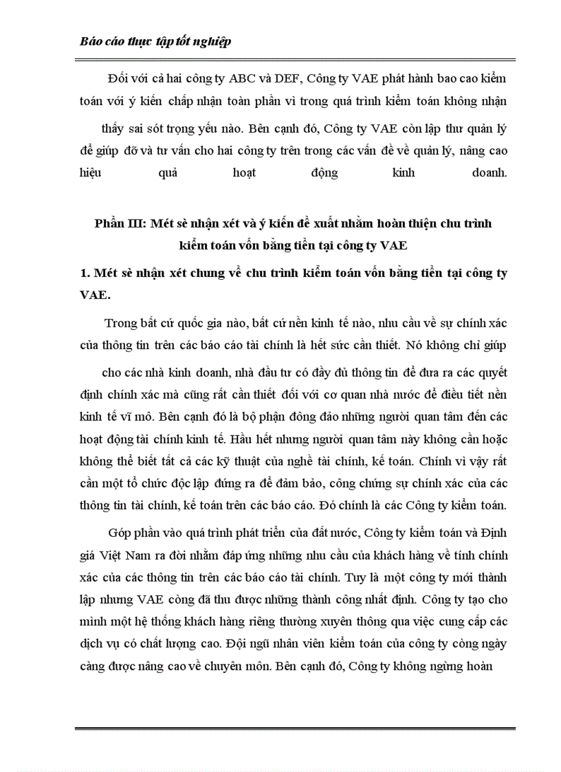 image for page Trình tự kiểm toán Vốn bằng tiền trong kiểm toán BCTC thực hiện tại công ty kiểm toán VAE