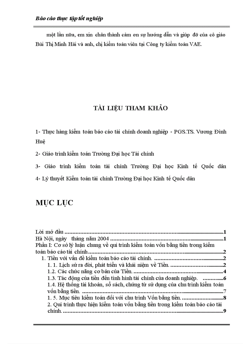 image for page Trình tự kiểm toán Vốn bằng tiền trong kiểm toán BCTC thực hiện tại công ty kiểm toán VAE