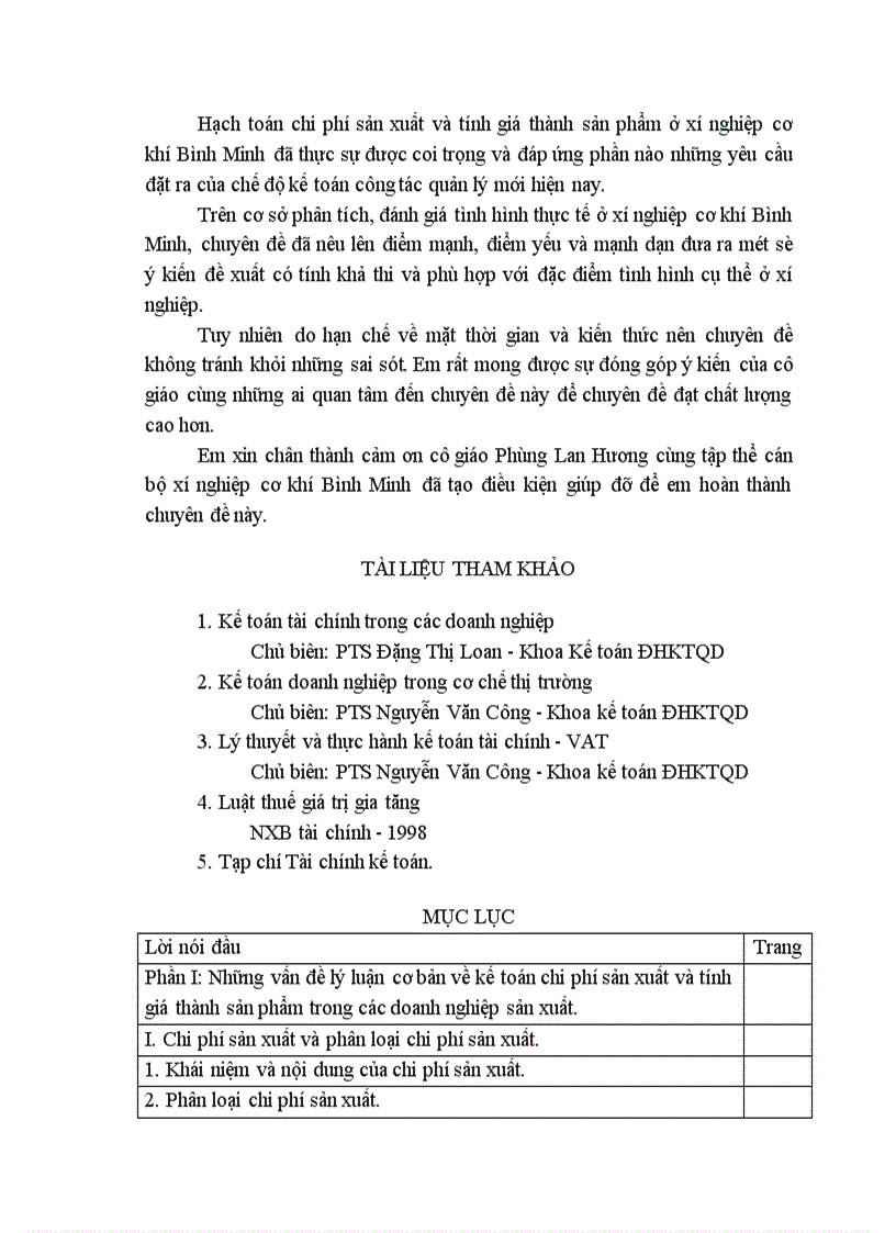 image for page Kế toán tập hợp chi phí sản xuất và tính giá thành sản phẩm ở xí nghiệp cơ khí Bình Minh