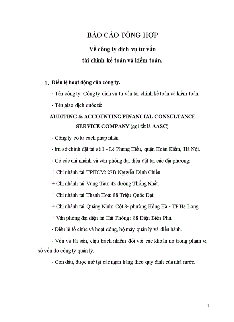 Chức năng nhiệm vụ và phạm vi hoạt động của Công ty dịch vụ tư vấn tài chính, kế toán và kiểm toán AASC