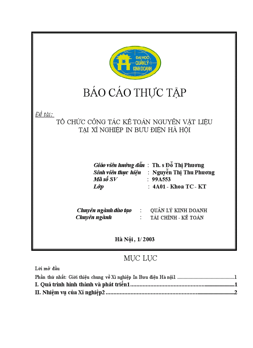 image for page Tổ chức công tác kế toán nguyên vật liệu tại Xí nghiệp In Bưu điện